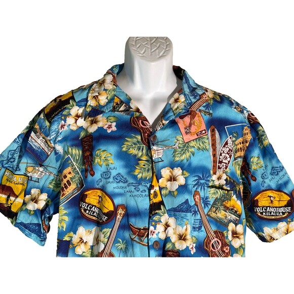 High Surf Men's  Short Sleeve Button Down Hawaiian Shirt Blue Floral Ukulele XL - Picture 2 of 5